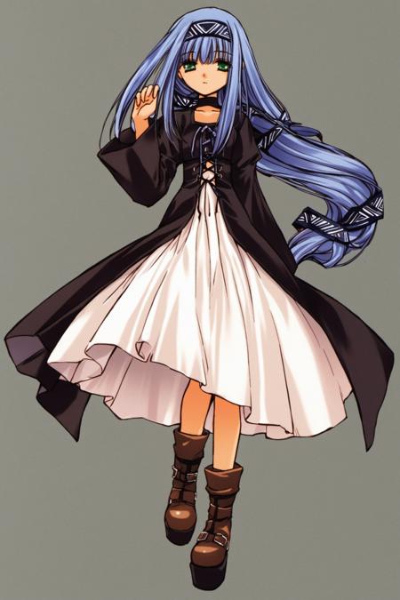 28449-3860558858-Reverie Metherlence, 1girl, solo, blue hair, long hair, boots, hairband, dress, green eyes, platform footwear,_lora_Azuma Mayumi.png